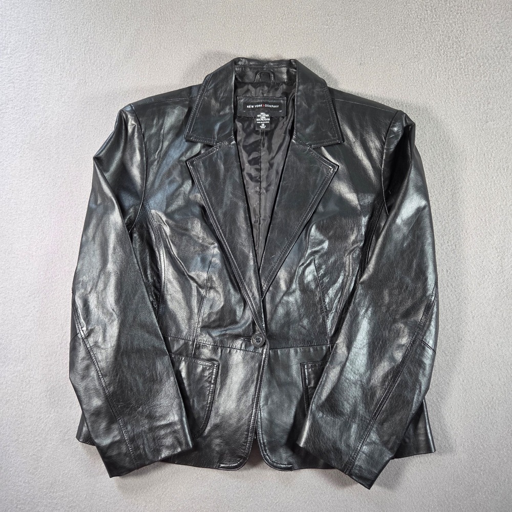 New York & Company Leather Jacket Womens 18 1 Button Blazer Lined Moto
